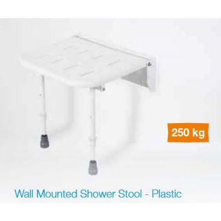 Roma White Plastic Wall Mounted Shower Seat with Legs  Up To 250kg